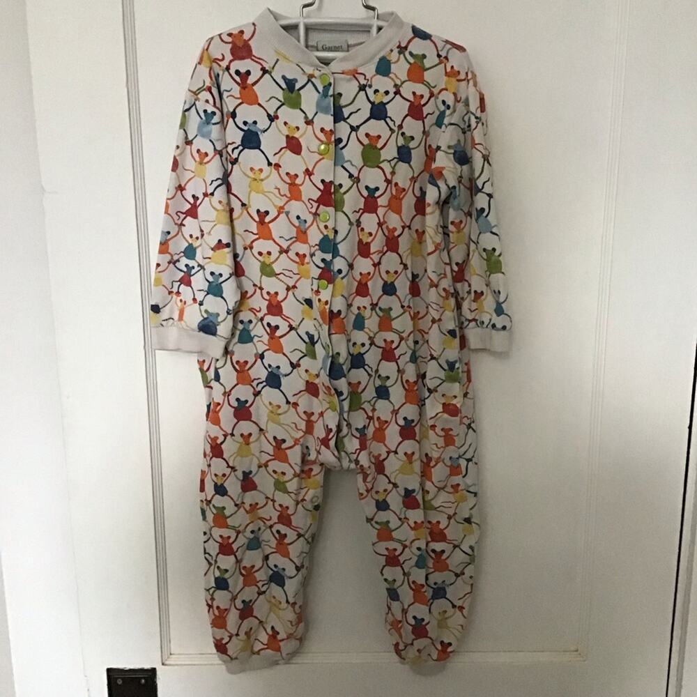 Garnet Hill 100% Cotton Adorable Mouse Full Snap Pajamas 4T